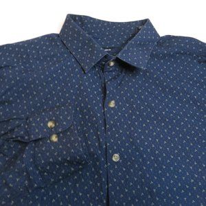 Bar III Mens Button Up Shirt Large 16 16.5 34 - 35 Blue Carnaby Slim